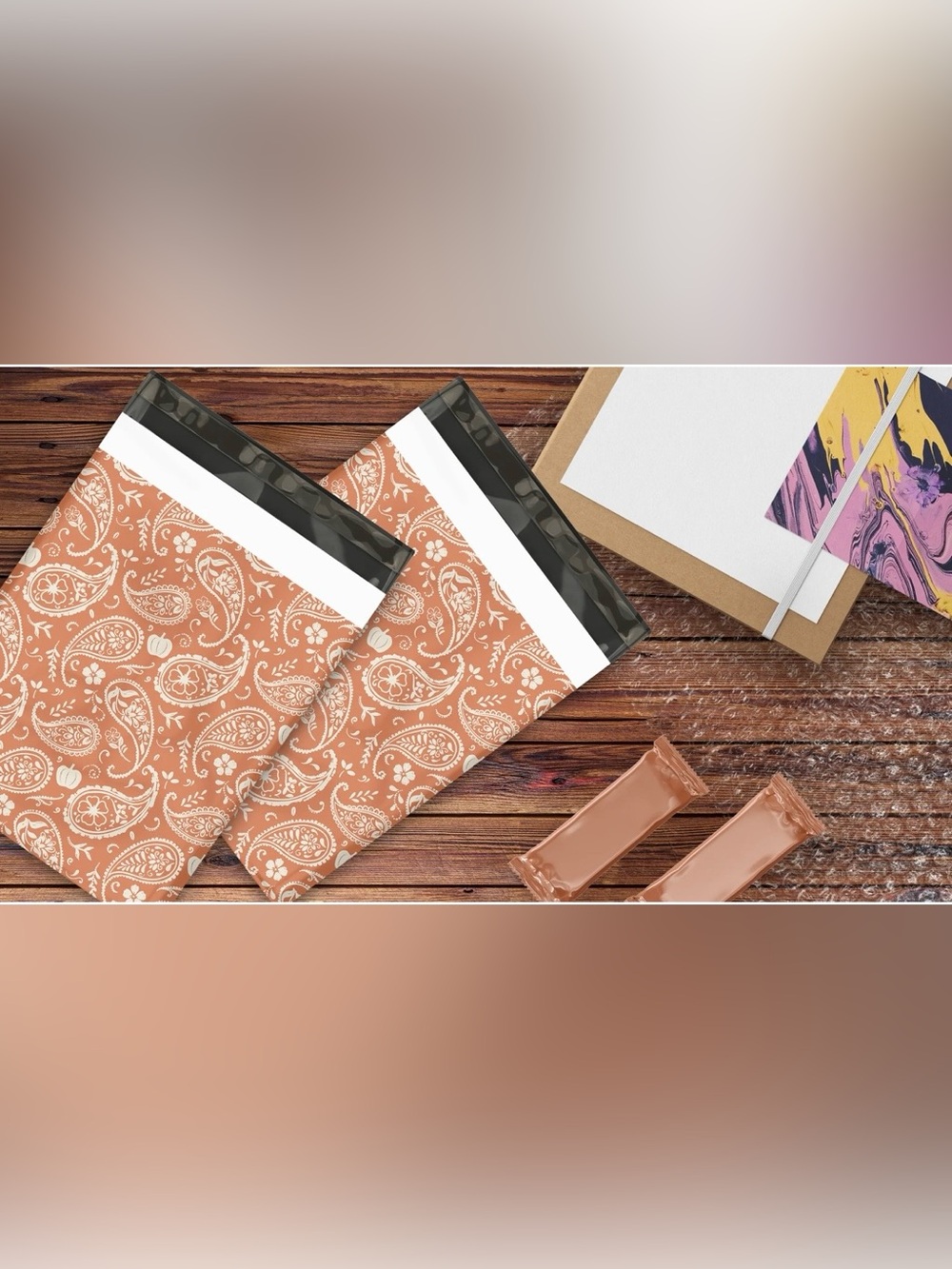 Set of 20 10x13 Poly Mailers Fall Pumpkin Paisley Shipping Bags Self Seal Orange - Picture 4 of 7